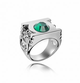 Green Lantern Gold Ring Austrian Crystal White Gold Plated