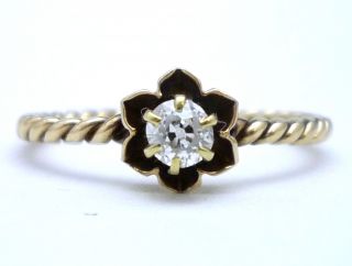  Old European Cut Diamond 14k Gold Petite Cable Rope Ring