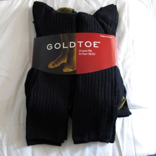Gold Toe Mens 6 Pair Dress Rib Socks Black