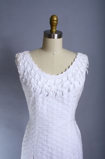 Vintage 60s Fitted White Mad Men Lace Wedding Dress s M