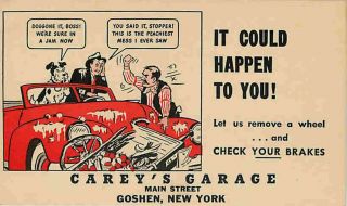Goshen New York NY 1950s Careys Garage Car Wreck Vintage Advertising