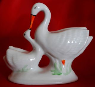  Porcelain Geese Figurine Handmade painted Marked Goose feeding gosling
