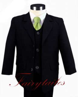 Gino Formal Boy Black Suit w Green Tie Size 4