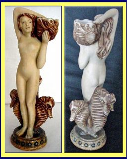 Antique RSTK Amphora Figurine Woman w Seahorses Pelicans Jewels 2138