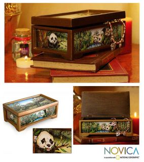 Colorful Pandas Reverse Painted Glass Jewelry Box