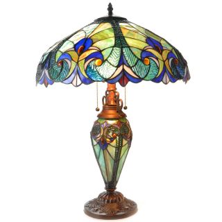   606   Tiffany Style 25 Halston Stained Glass Double Lit Table Lamp