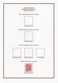 King Edward 7th Specialised Shades Watermarks Specimen Album Pages to