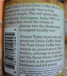 GENESIS TODAY 100% PURE GREEN COFFEE BEAN EXTRACT 4 WEIGHT LOSS SEEN