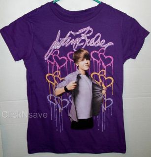 Justin Bieber Shirt Signature Hearts Purple 7 16 Girl
