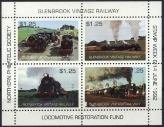 New Zealand Glenbrook Railway Souvenir Cinderella Sheet 1992