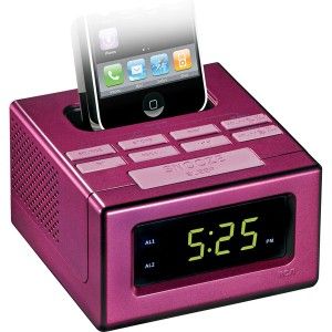 RCA Pink Dual Alarm Clock FM Radio with iPod iPhone Dock LED Display