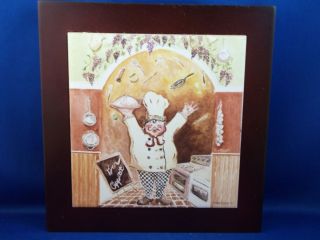 Riggsbee Happy Fat Gourmet Chef Wall Plaque Wood Framed Tile Bon