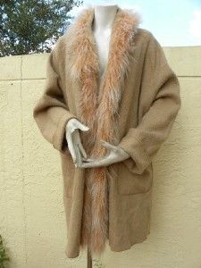 Giuliana Teso Amazing Kidmohair Alpaca Beige Coat with Curly Lamb Fur