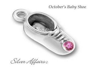 Sterling October Babys First Shoe Charm Swarovski