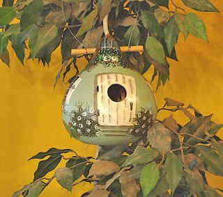 Mint Green Cottage Birdhouse Gourd Large Handpainted
