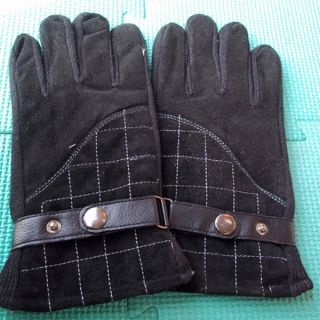 New Black Fashion Grid Leather Warm Winter Plush Inner Men Man Gloves