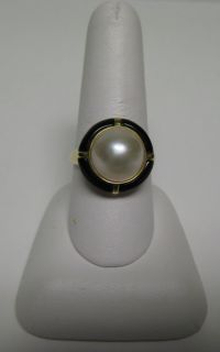14k Yellow Gold Mabe Pearl Black Onyx Ring