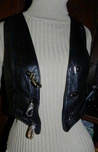  London Vintage Black Leather Rocker Vest Jr Women s Made in USA