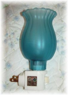 Night Light Blue Aqua Glass Lamp Shade Country Vintage Victorian Style