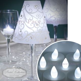 12 WINE GLASS SHADES + 12 WHITE LED TEA LIGHTS Candle Table Decor