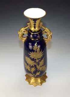 Antique  Co Worcester Cobalt Blue Gilded Vase Lovely