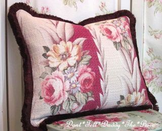  VTG BARKCLOTH Cotton Fabric PINK ROSE GLEN COURT Pillow Victorian CHIC