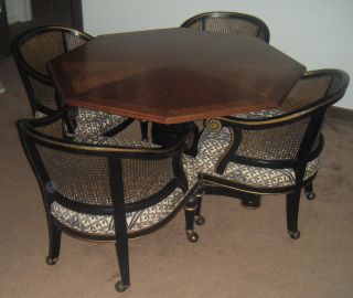 Vintage Kindel Pedestal Table 4 Cane Back Chairs Very Unique Must See