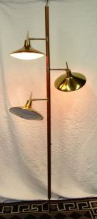 Teak & Brass Tension Pole Lamp Gerald Thurston