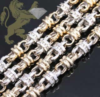 Mens 14k Two Tone Gold Fancy Diamond Chain Necklace 30i