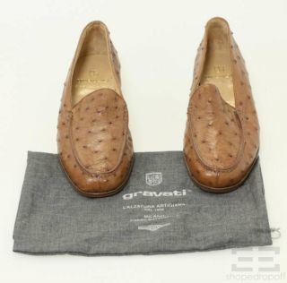 Gravati Brown Ostrich Leather Loafers Size 9M New
