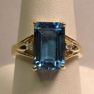 14k Yellow Gold Genuine London Blue Topaz and Diamond Ring