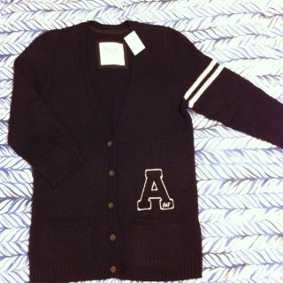 NWT Abercrombie And Fitch Navy Blue 3 4 Sleeve Cardigan Letter Sweater