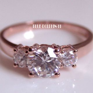 Genuine Solid 9ct Rose Gold Engagement Wedding Trilogy Rings Simulated