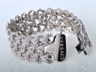 Versace 18K White Gold Pave Diamond Weave Bracelet
