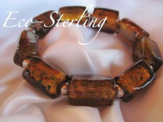 Silpada Sterling Rare & Retired Chunky Baltic Amber Glass Stretch Bead