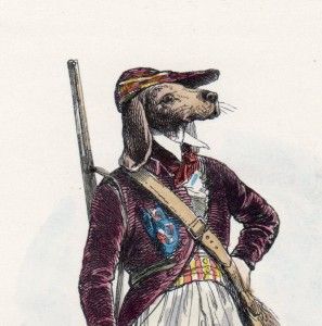 1842 GRANDVILLE   THE NOBLE LORD HOUND   Shooting Hunt   Hand Colored