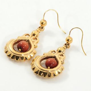 Drop earrings with a goldstone bead made in 9 carat gold and dating to