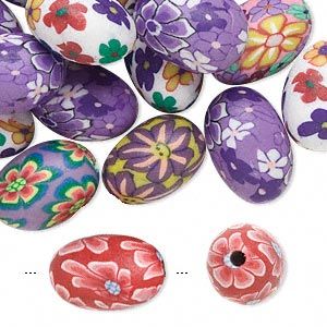  Poly Fimo CLAY Bead Mix ~Flower Design ~ Oval Egg Shape 15mm x 10mm