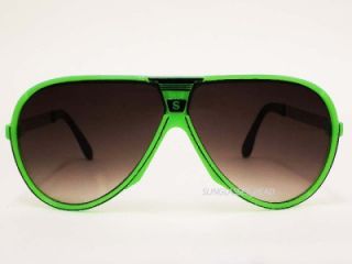 80s Retro Neon Vintage Green Sport Aviator Sunglasses
