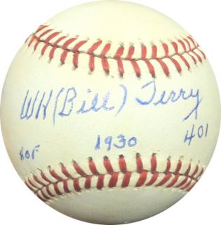 WH Bill Terry Hand Signed ONL Giamatti Baseball HOF 1930 401
