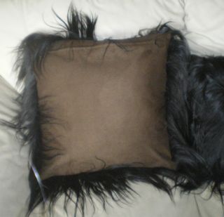 Goat Fur Long Fur Pillow Cover Dark Brown 16 x 16