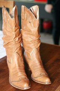 Gianni Bini Womens Cowboy Western Brown Leather Boots 9 1 2