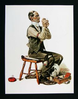 Norman Rockwell Print Man Threading A Needle Sewing Clothes Vintage