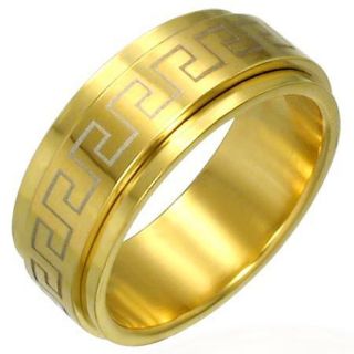 Stainless Steel Greek Key Spinner Ring Gold Plated