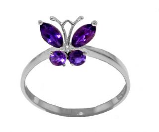  Amethyst Gemstones Butterfly Ring 14K. White Gold size 7 Sizeable