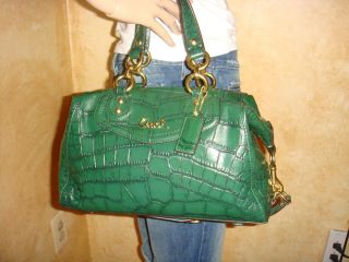 NWT COACH Ashley Forest Green Croc Embossed Leather Satchel F20346 398