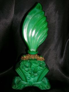 Art Deco Malachite Green Glass Perfume Bottle 1920s Signed