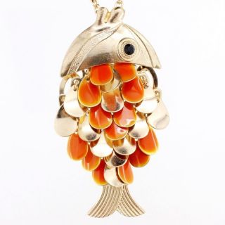  Gold Tone Orange Goldfish Gold Fish Pendant Necklace 356 2