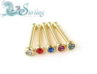 Lot of 5 18K Gold Plated Nose Rings Stud Bone 18g