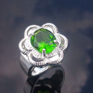  Victorian Cocktail Silver Gemstone Ring Green Quartz Ring Size 7